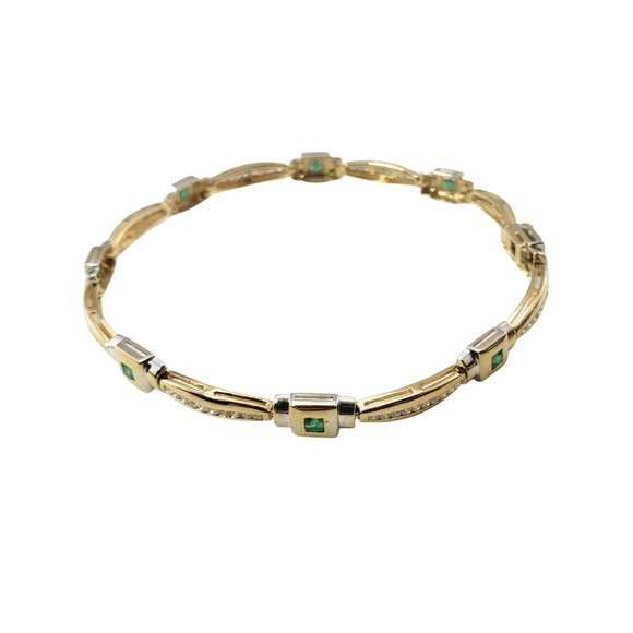 Vintage 14 Karat Yellow Gold Natural Emerald and Diamond Bracelet #11733 - Picture 4 of 9